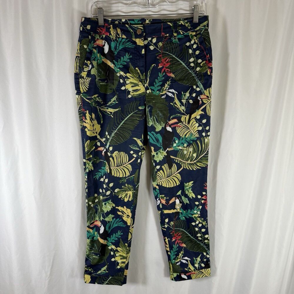 Chico's Pants Women's 6 Petite Blue Toucan Tropical Floral Print Skinny Leg